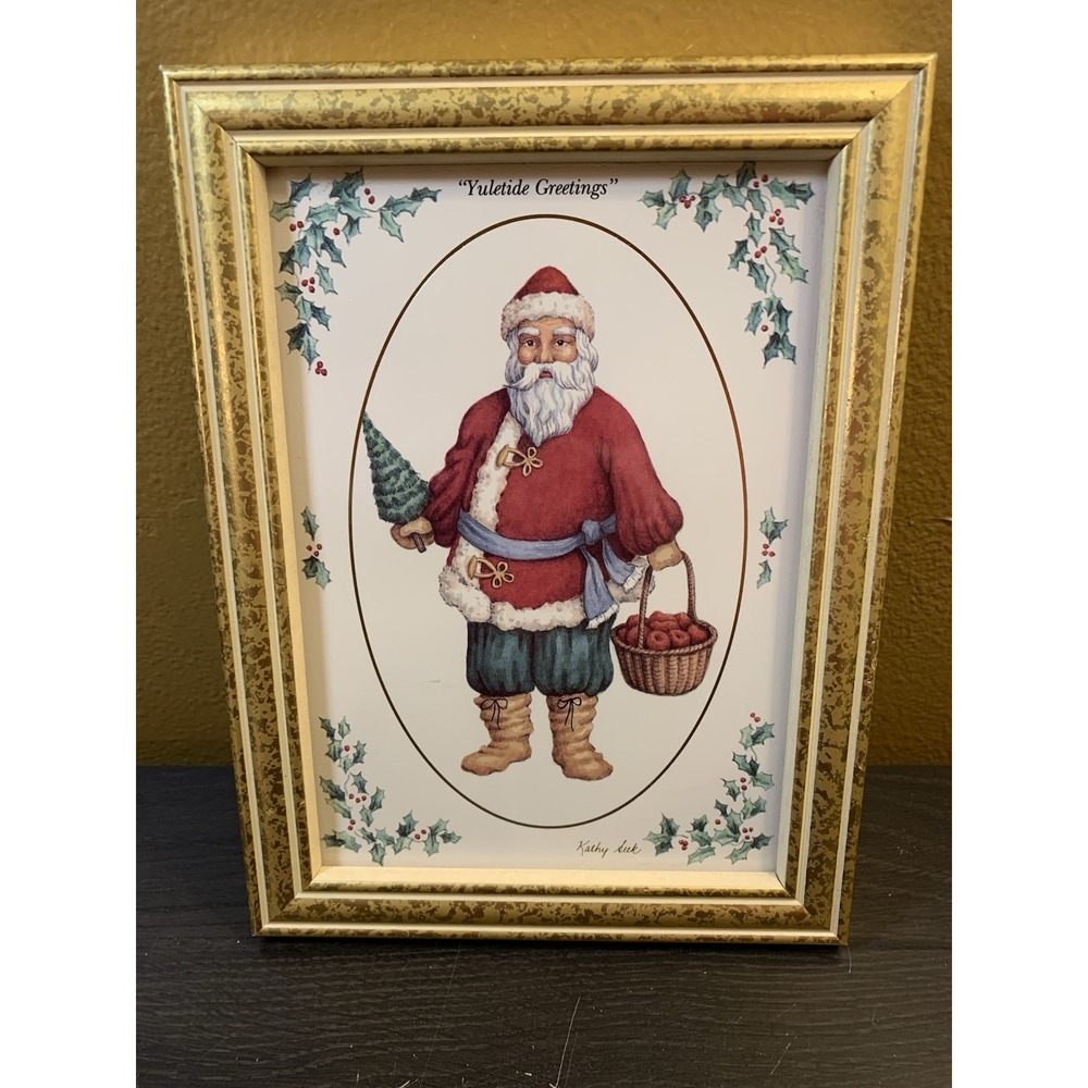Vintage Heartfelt Collection Santa YULETIDE 8"Kathy‎ Seek Framed Art Print 1993